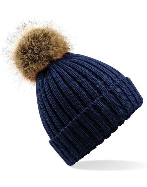 Fur Pop Pom Chunky Beanie - Biscuit / ONE SIZE