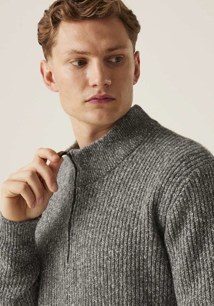 Solomon Zip-Neck Knitted Pullover - Dark Grey Marl / L