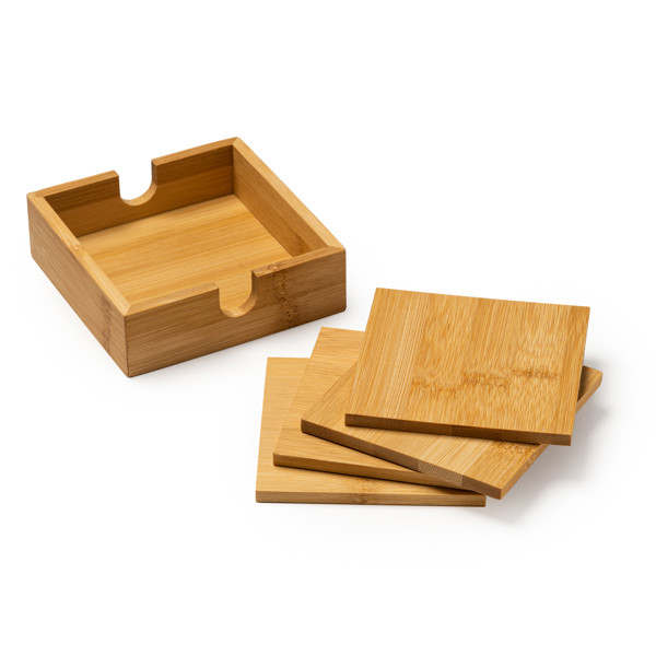Personalized bamboo coaster set with box (4 units)
