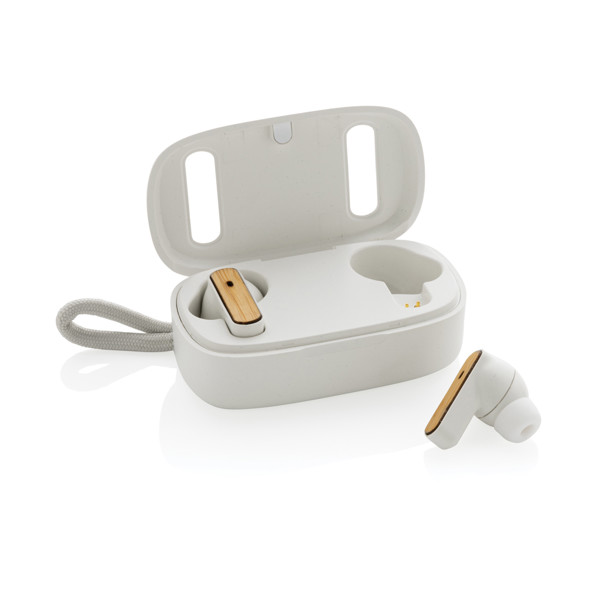 RCS recycled plastic & bamboo TWS earbuds - White