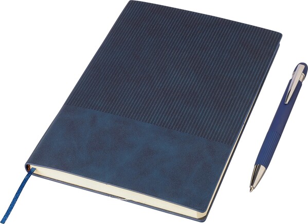 Gerecycled PU-notitieboek (A5) en balpenset Tarek - grijs