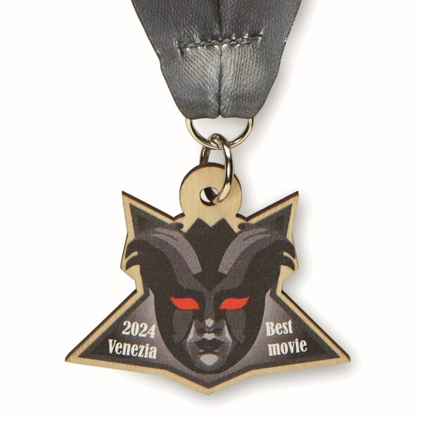Custom shape wooden medal. V stitched. - 25mm width