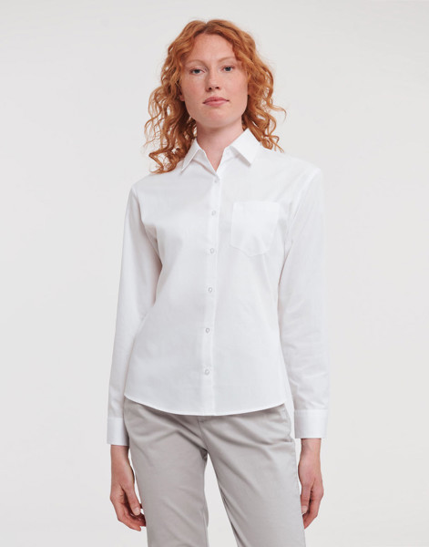 Ladies' Cotton Poplin ShirtLS - White / 4XL (48)