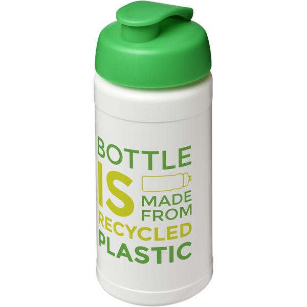 Bouteille de sport Baseline de 500 ml recyclée avec couvercle rabattable - Blanc / Vert