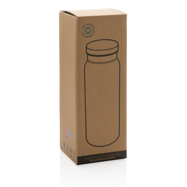Termo fľaša z RCS recyklovanej ocele 600ml - Čierna / Čierna