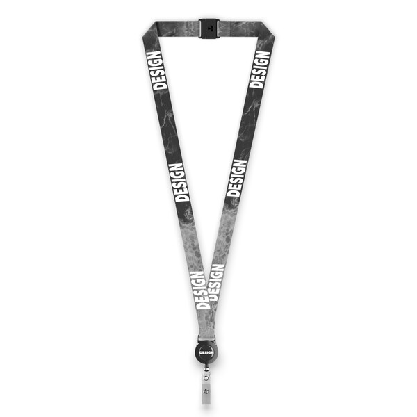 Polyester sublimatie lanyard met badge reel - Full color / Zwart / 15mm breedte / Veiligheidssluiting