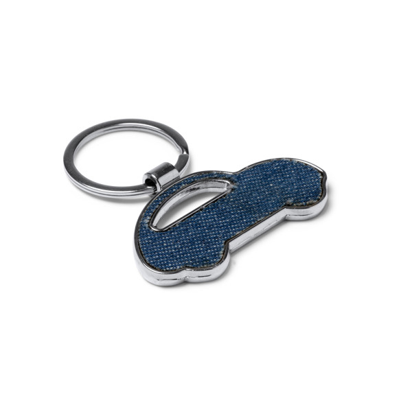 Personalised car-shaped keyring in denim fabric