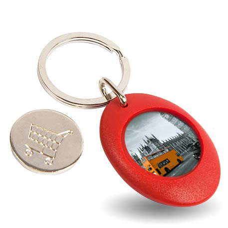 Plastic Teardrop Keyring with Trolley Coin
