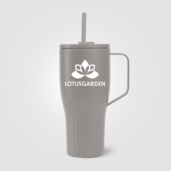 Gobelet Majesty en acier inoxydable recyclé avec paille - 890 ml - Dune / Laser