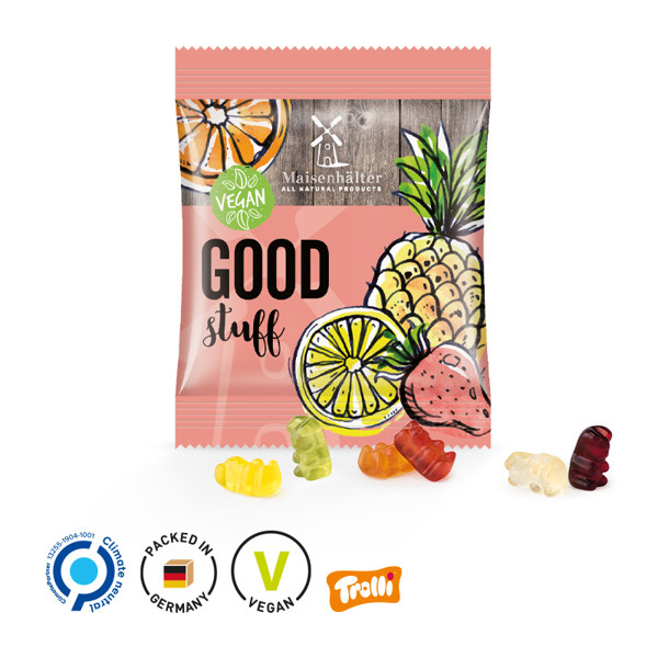 Minitüte 10G, Fruchtgummi Standardformen, Weiß / Trolli Fruchtgummi Flugzeuge, 10% Fruchtsaft, 10 G / Folie, Weiß