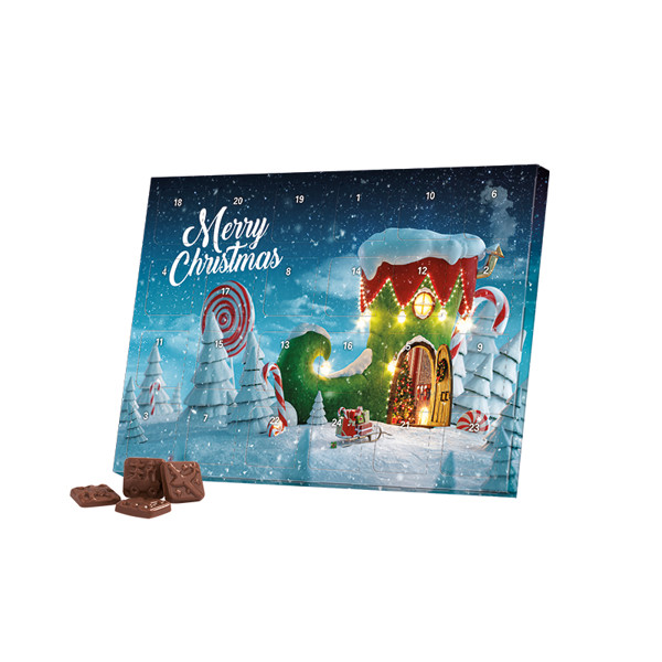 Classic desk advent calendar, solid board box, white 24 mini alpine milk chocolate bars.