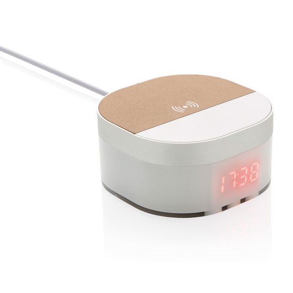 Aria digital clock, 5W wireless charger - White