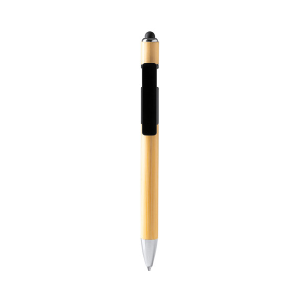 Promotional bamboo pen with anti-stress spinner and touchscreen stylus personalised