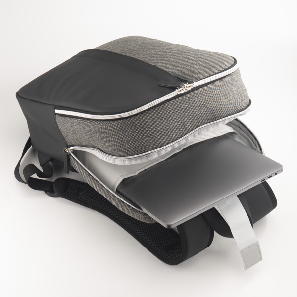 Laptop Backpack In Eco-Leather And Polycotton - Grey / Black