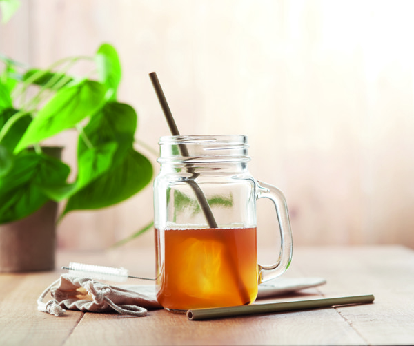 Bamboo Straw w/brush in pouch Natural Straw