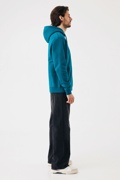 Mikina s kapucí IQONIQ Joshua z recyklované bavlny - Dark Teal / S