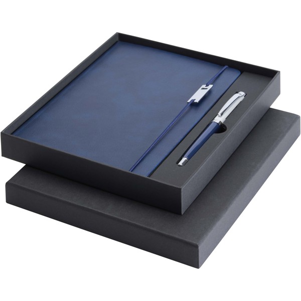 Ensemble carnet à couverture rigide A5 et stylo roller Legato Elegance - Bleu océan / Blanc
