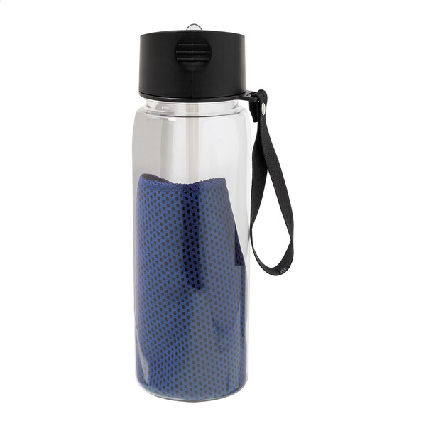 Bouteille de sport en RPET avec serviette Fitmax - Bleu