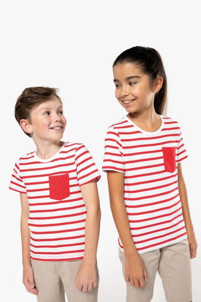 Kids' Striped Short Sleeve Sailor T-Shirt With Pocket - Striped White / Red / 6/8