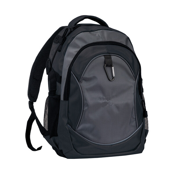 1680D Polyester 4-Pocket Backpack (Two Mesh Side Pockets) With Snap Hook - Black