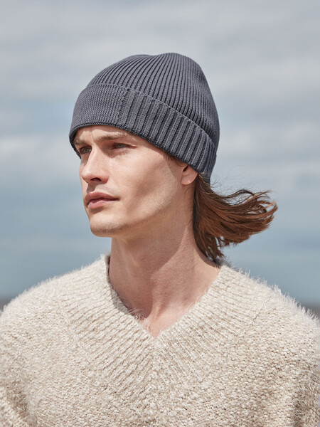 Organic Cotton Engineered Patch Beanie - Graphite Grey