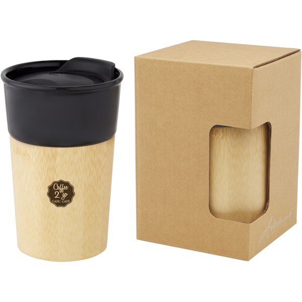 Caneca de porcelana de 320 ml com parede exterior de bambu "Pereira"
