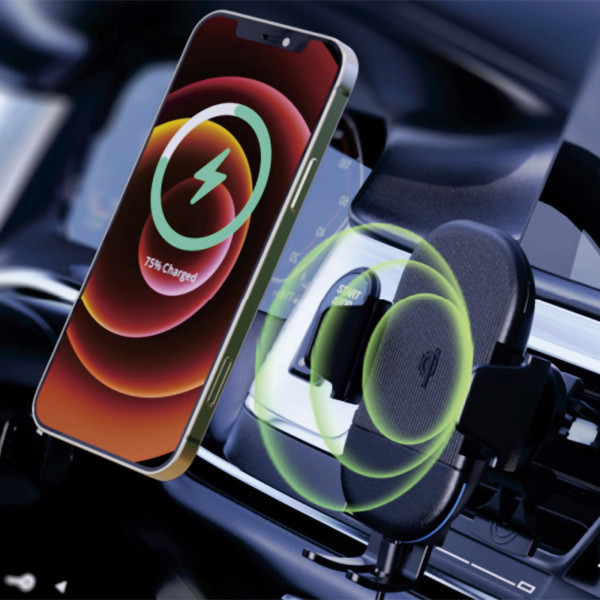 YUDOSHA - SUPPORT VOITURE AVEC CHARGE RAPIDE SANS FIL 15W ET 2 SYSTÈMES DE FIXATION