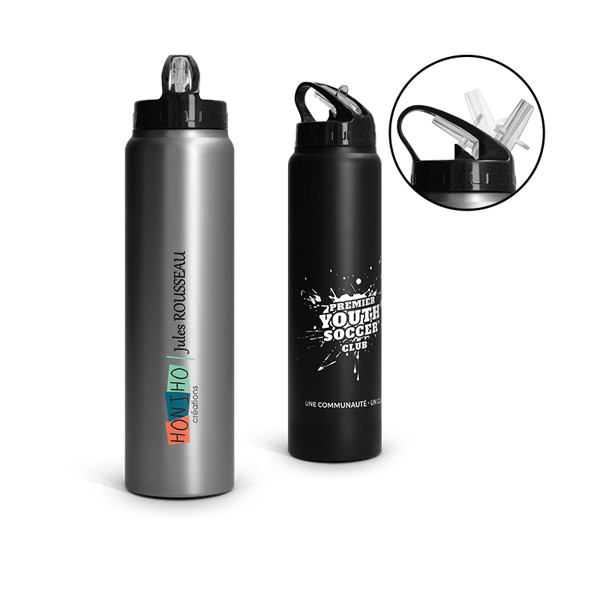 BOUTEILLE GOURDE 1 L INOX AVEC PAILLE - Argent
