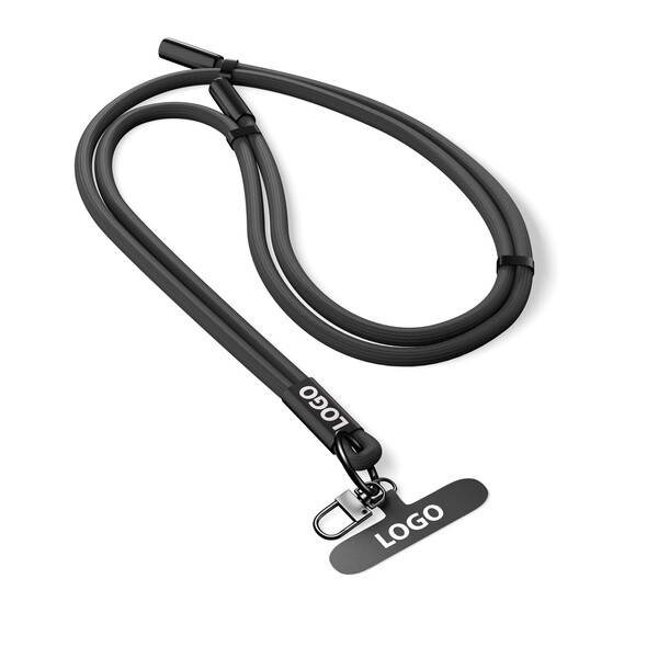 Adjustable type C to C, 60W charging cable & data transfer lanyard and phone holder - Black