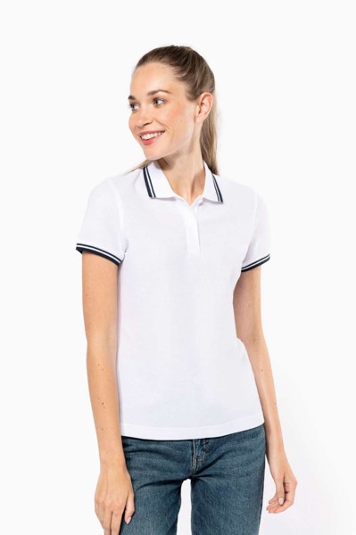 Ladie's Short-Sleeved Poloshirt With Contrasting Piping - White / Black / S