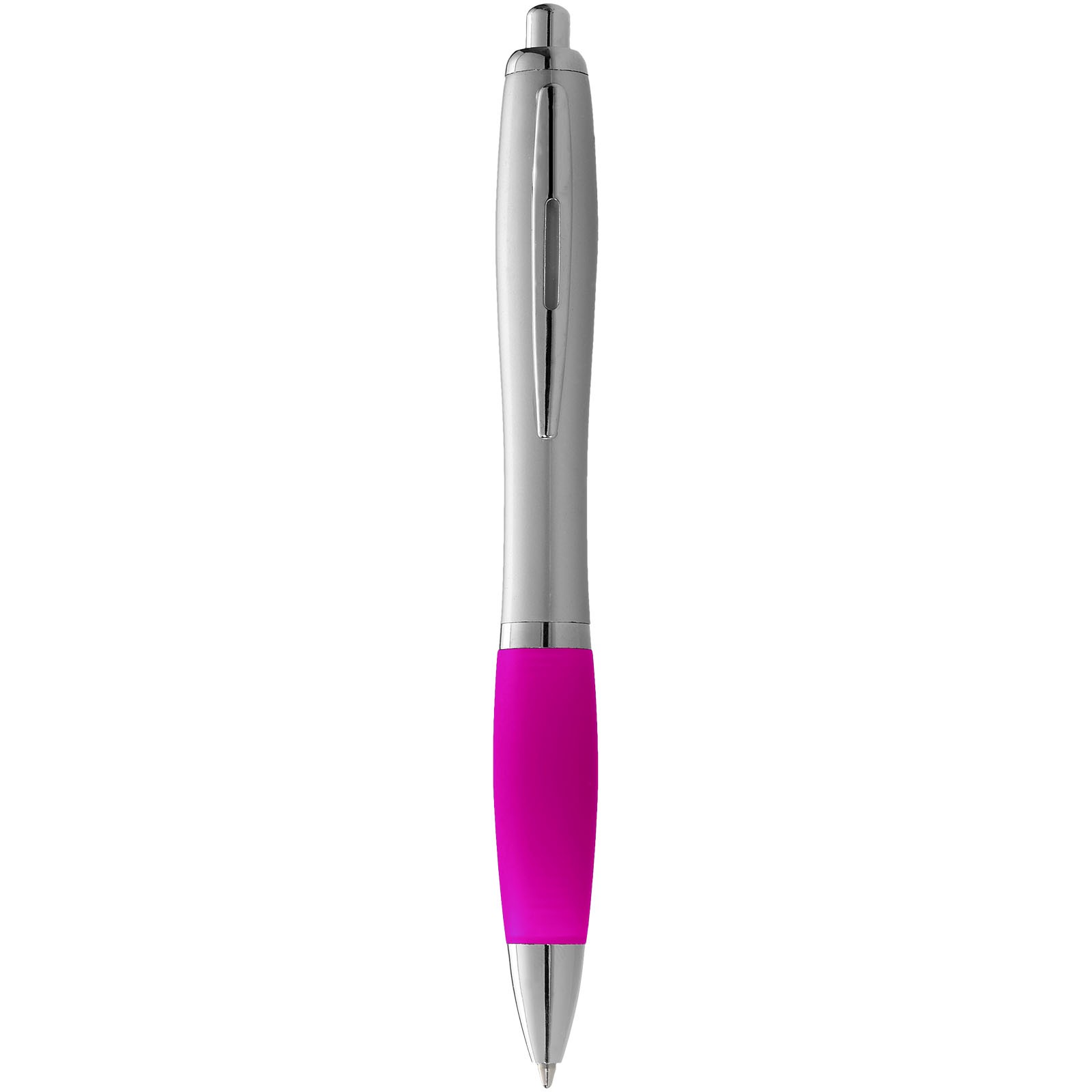 Stříbrné kuličkové pero Nash s barevným úchopem - Stříbrný / Růžová