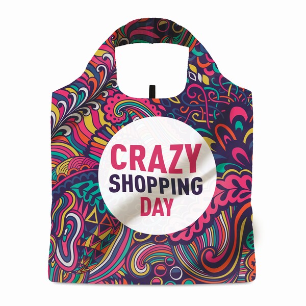 Full colour foldable recycled polyester (rPET) bag with pouch. Double layer handles - Full colour