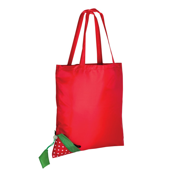 190T Polyester, Strawberry-Shaped Foldable Shopping Bag With Customisable Leaf