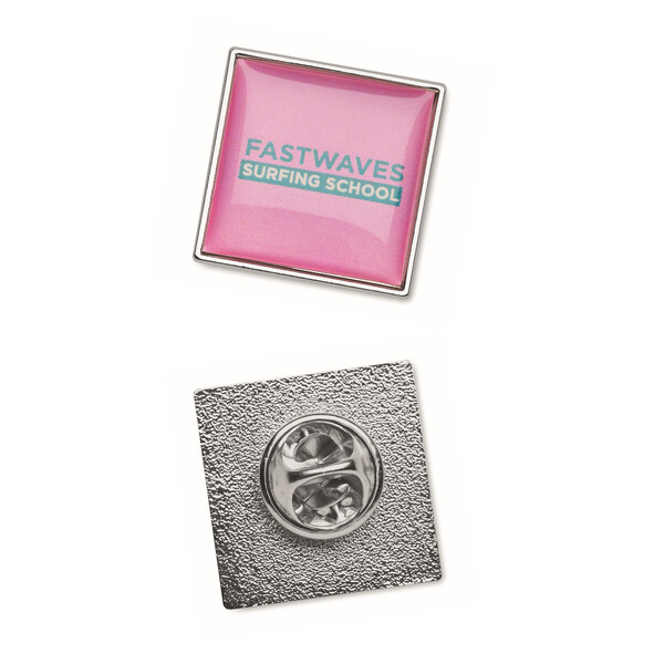 Square metal lapel pin with doming - Nickel / Tissue paper wrapping