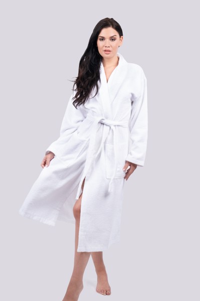 Olima Terry Bathrobe - White / M/L