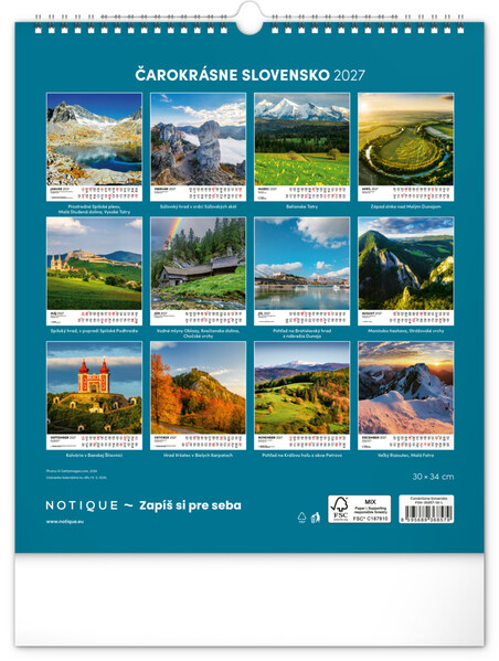 Notique Nástenný Kalendár Čarokrásne Slovensko 2027, 30 x 34 cm