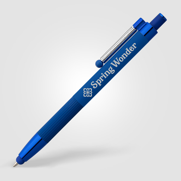 Stylo Lisbon, aluminium recyclé, monochrome, stylet anti-stress - Bleu roi / Laser