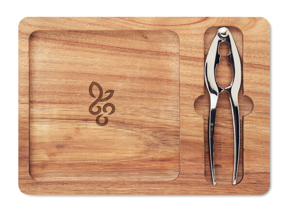 Acacia nut cracker set Nutplate
