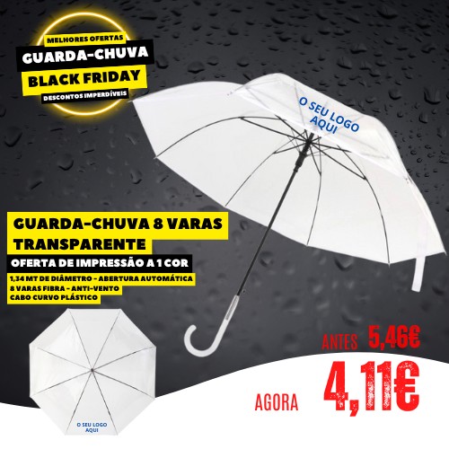 Guarda chuva Star transparente de 8 varas com impressão a uma cor