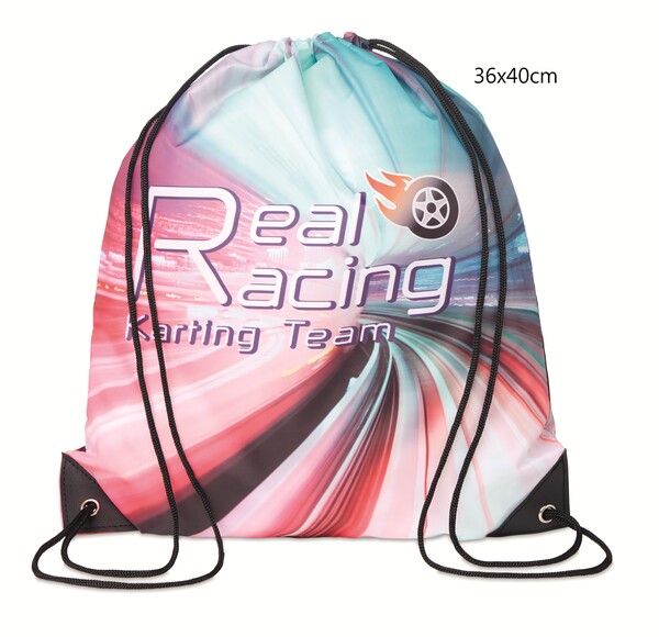 Full colour recycled PET drawstring bag with PU corners - 36x40cm