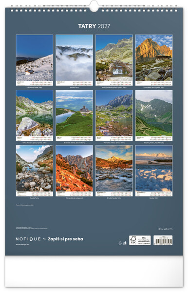 Notique Nástenný Kalendár Tatry 2027, 33 x 46 cm