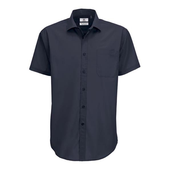 Camisa B&C Smart Manga Corta Hombre - 65% Poliéster/ 35% Algodón Hilado - Popelin - Rojo Oscuro / S