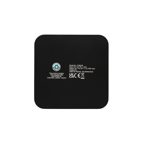 RCS recycled plastic 10W Wireless charger with USB Ports - Black