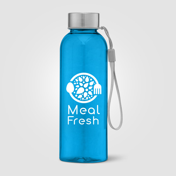 Skye - Bouteille d'eau 500 ml en rPET avec bracelet de poigne - Bleu foncé / Sérigraphie