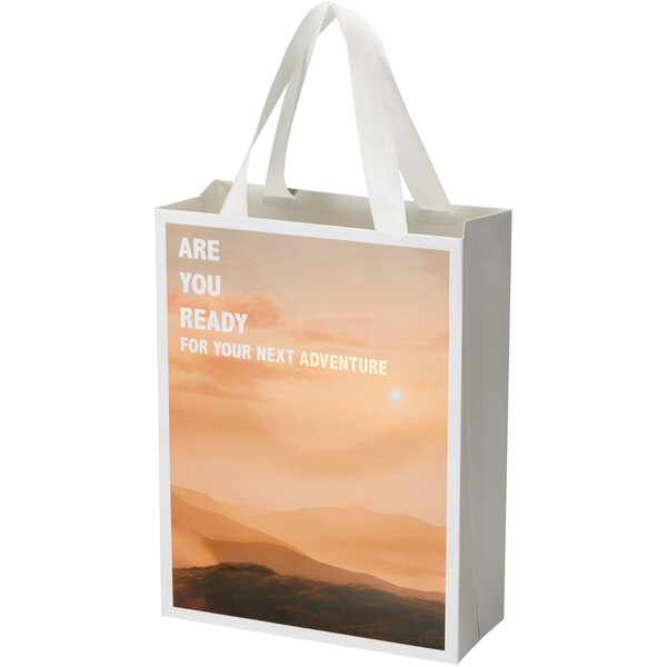 Smartfold 230 g/m2 paper bag with ribbon handles and gloss lamination -  24 x 10 x 32 cm - White