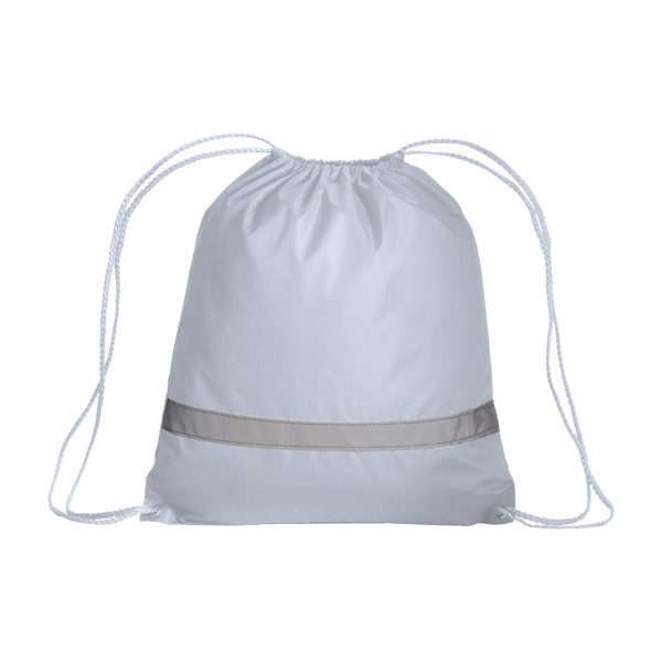 210T Polyester Backpack With Reflective Strip, Drawstring Closure And Reinforced Corners - White