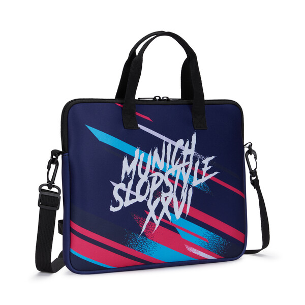 Sublimated neoprene laptop sleeve with zipper and back pocket - 38x28cm / Black shoulderstrap