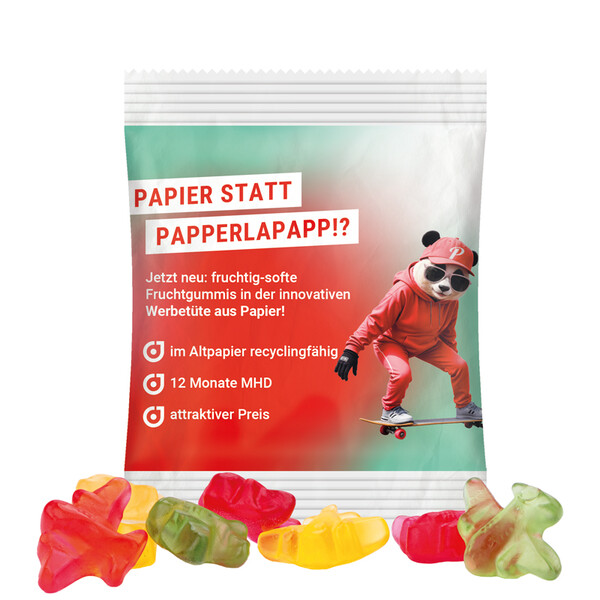 Mini bag 10g, compostable foil transparent, Trolli fruit jelly gums plane