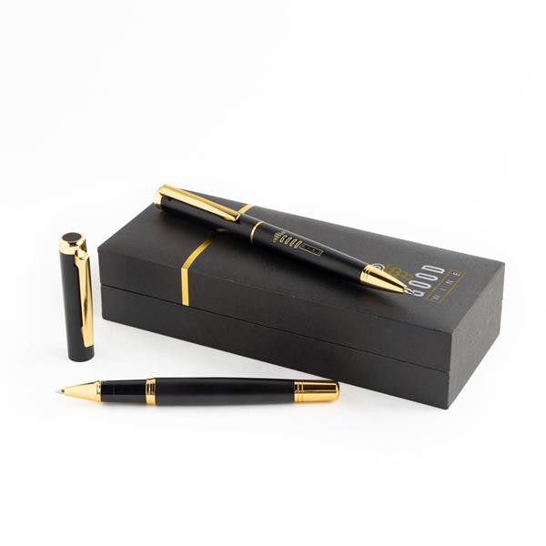 Conjunto Roller E Esferográfica Em Metal, Caixa De Oferta - Dourado