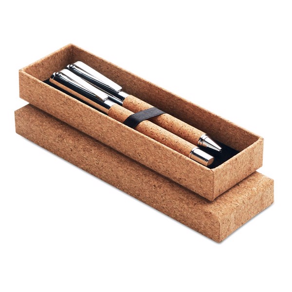 Quercus metal pen set, cork barrel, gift box